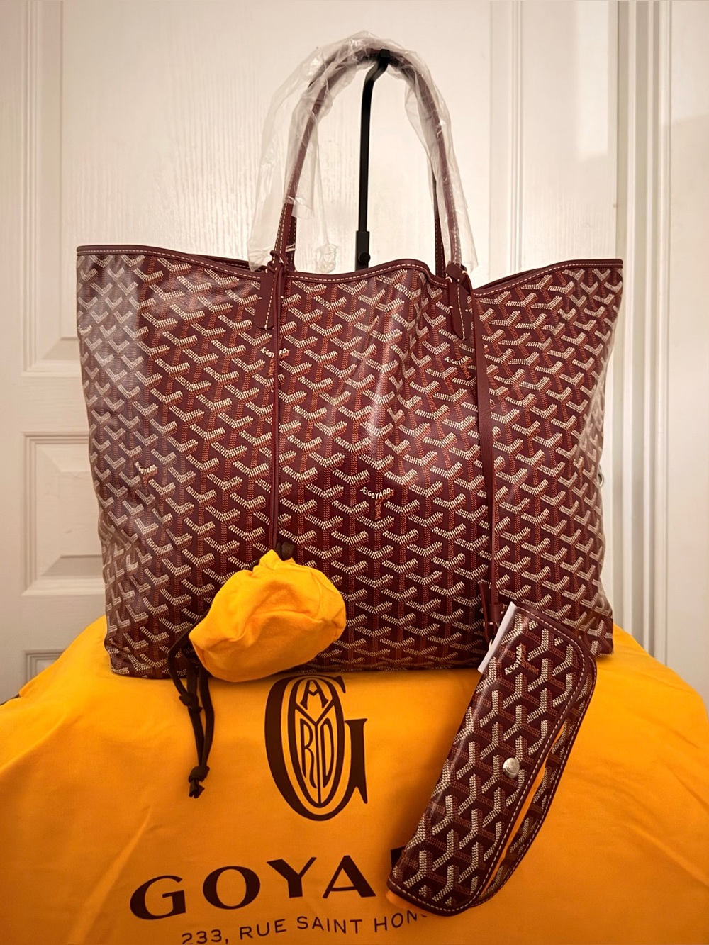 Goyard Red Burgundy Coated Canvas Tote